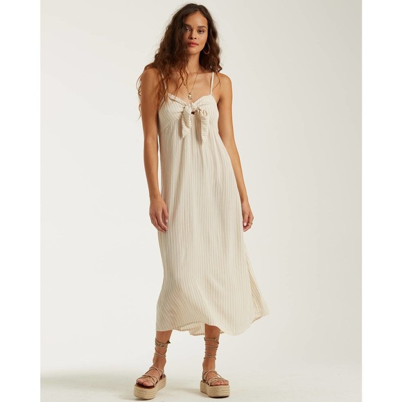 Billabong Dresses & Skirts - Billabong Midi Dress Medium Beige Striped Twist It A-Line Sleeveless
